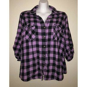 Loop 18 Top Size 17 19 Purple Plaid 3/4 Sleeves